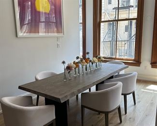 Restoration hardware oak live edge of Taylor, Dining Table and great oak table measures 96 inches long by 37 inches wide by 30 inches high original retail price was over $7000 selling the table now for $2000