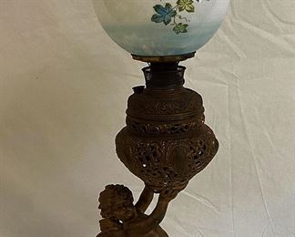 Cherub Base Banquet Lamp with Hand Painted Ball Shade