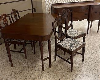 Walnut Dining Set with Buffet, Table, 4 Chairs