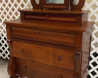Mahogany Period Empire Dresser with Deck Top and Mirror