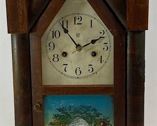 Waterbury Steeple Clock, Reverse Painted