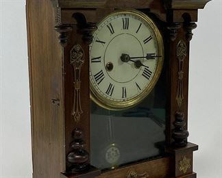 Walnut Mantle Clock with Brass Ormolu Trim, Working