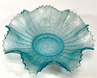 Ice Blue Carnival Glass "Heart and Flowers" 9" Bowl by Northwood