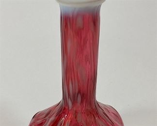 Cranberry Opalescent Barber Bottle, "Daisey and Fern"