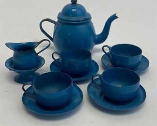 Child's Blue Granite Tea Set