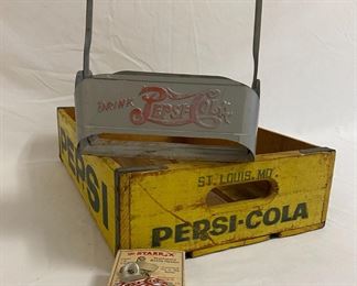 Pepsi Cola Wooden Crate, Bottle Opener, Aluminum 6 Pack Carrier