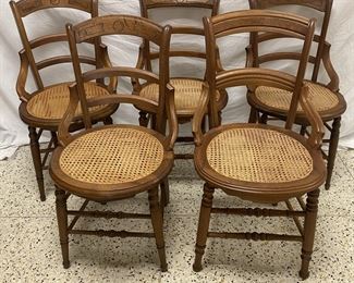 Walnut Caned Seat Hip Rest Chairs