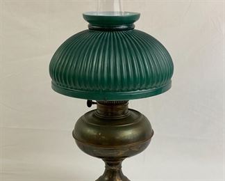 Rayo Brass Lamp with Original Green Cased Glass Shade