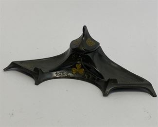 Old Metal Ink Well with Cloverleaf Designs