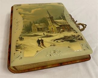 Celluloid Covered Photo Album with Winter Church Scene