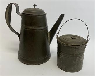 Early Tinware Coffee Pot, Bucket