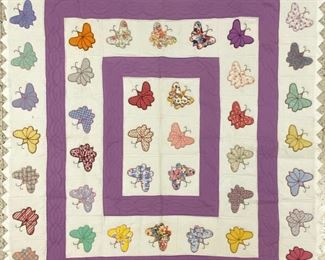 Hand Stitched Butterfly Applique Quilt