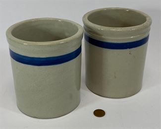 2 Blue Band Crocks/ Beater Jars