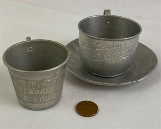 Aluminum 1904 St. Louis World's Fair Cups and Saucer