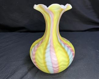 Antique Mt. Washington Rainbow Satin Ruffled Vase 