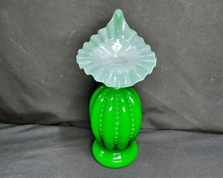 Fenton Ivy Overlay Jack in the Pulpit Ruffle Vase 