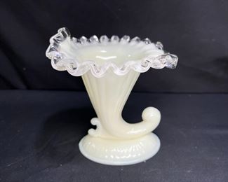 VTG Fenton Ivory Crest Cornucopia Vase  