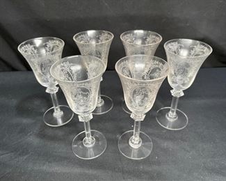 6 VTG Tiffin Etched Depression Cordial Glasses    