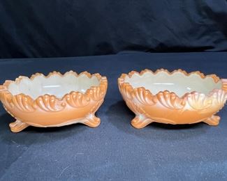 Antique Chocolate Carmel Slag Glass Berry Bowls  