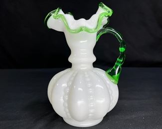 Vtg. Fenton Emerald Crest Beaded Melon Jug      
