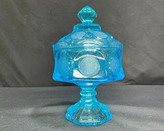 Fostoria Blue Coin Glass Pedestal Compote Dish  