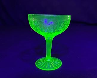 Uranium Glass Cameo Ballerina Tall Champagne under black light