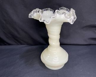 Fenton Ivory Crest Crimp Swirl Vase   