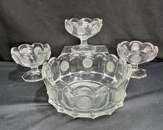 Fostoria Coin Glass Serving Bowl & 3 Berry Bowls  