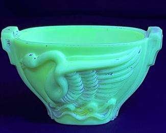 McBeth-Evans "Swan Song" Opaque White Vase  under black light