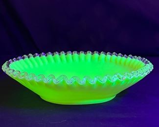 VTG Fenton Ivory Crest Salad Bowl    under black light