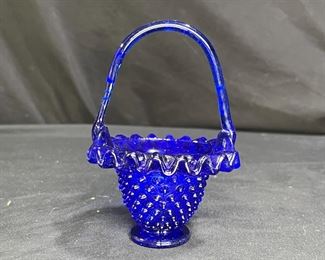 Fenton Cobalt Hobnail Glass Basket    