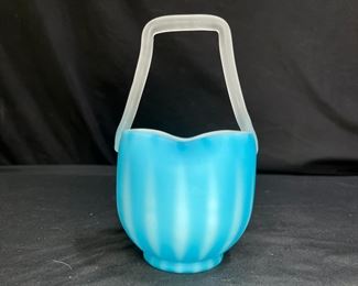 Antique Aqua Melon Pinched Glass Basket     