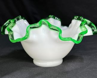 VTG Fenton Emerald Crest Ruffled Candy Dish    