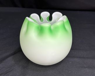 Mt Washington Pinched glass Rose Bowl   