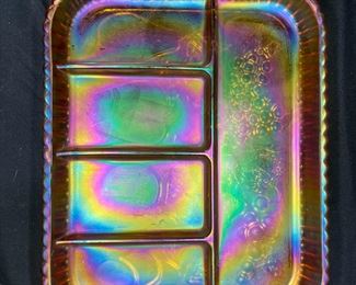 Indiana Marigold Divided Carnival Glass Platter   