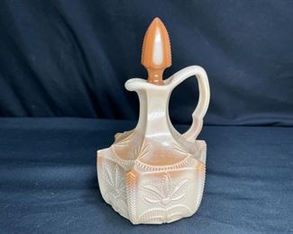 Victorian Greentown Glass Chocolate Cactus Cruet  