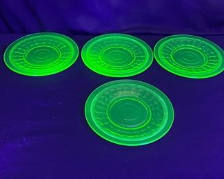 4 Federal Glass Co. Uranium Glass Plates under black light