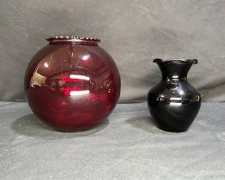 Royal Ruby 6" Ball Beaded Vase, Amethyst 4.5" Vase