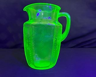Hocking Glass Princess Green Uranium Pitcher  under black light