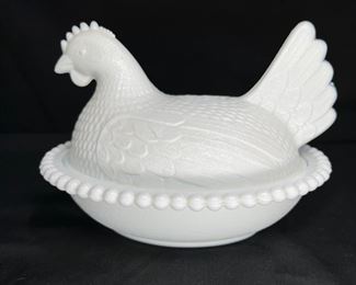 Indiana Glass Milk Glass Hen on Nest 