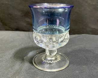 Kings Crown Blue Flashed Cordial Glass 
