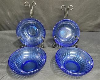 4 Vtg. Hazel Atlas Aurora Cobalt Bowls    