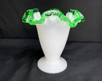 Vintage Fenton Emerald Crest Cone Vase   