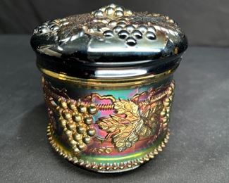 Northwood Carnival Glass Grape & Cable Powder Box