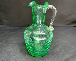 Pilgrim & Harmon Green Crackle Glass Cruet  