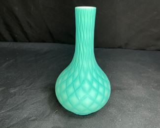 Antique Mt Washington Quilted Green Bud Vase    