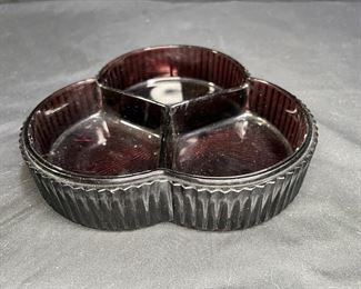 Amethyst Depression Glass Divided Jewelry Dish 