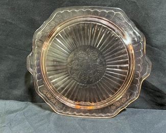 VTG Open Rose Depression Glass Footed Cake Plate  