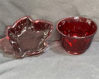 2 VTG Cranberry Glass Candy Dishes  