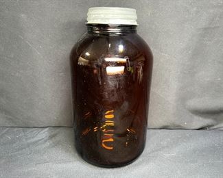 Large Vintage Brown Glass Tin Lidded Jar     